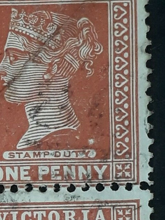 Thumbnail: 1890 Victoria Australia Blk 4X 1d Orange Brown Stamp Duty stamps Used-Varieties