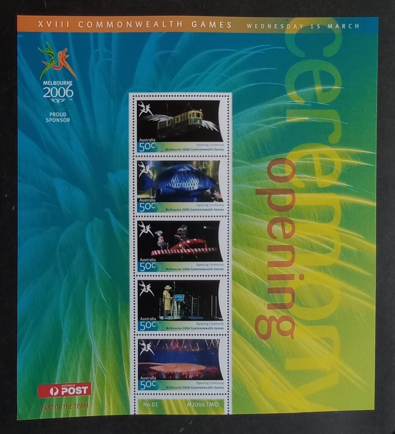 2006 Australia Commonwealth Games Souvenir Sheet with 5 x 50c stamps MUH
