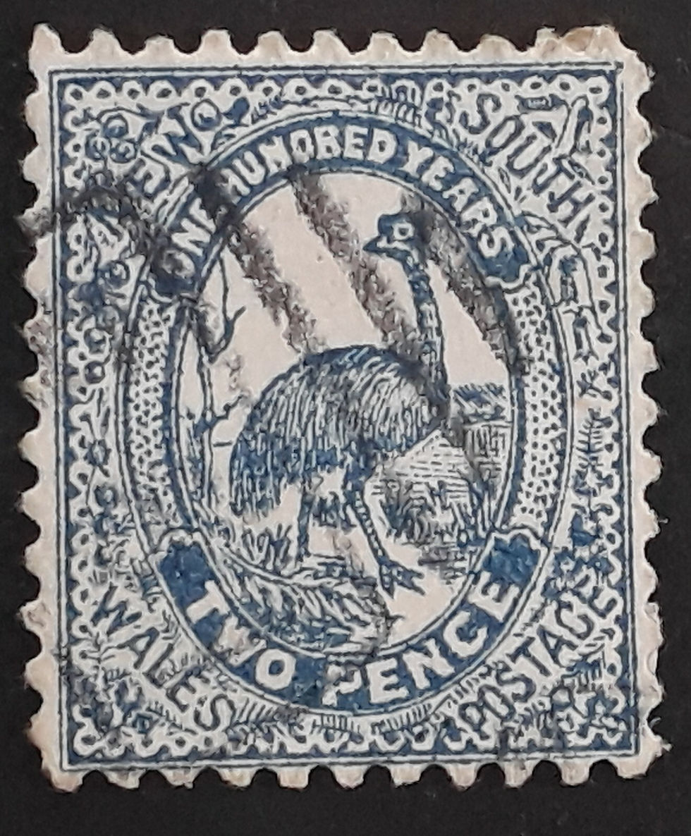 Rare 1888/89 NSW Australia 2d Blue Emu stamp TAKUMA Forgery No WMK Used