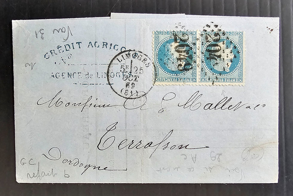 1869 France Entire ties 2 stamps cd Limoges-Terrasson