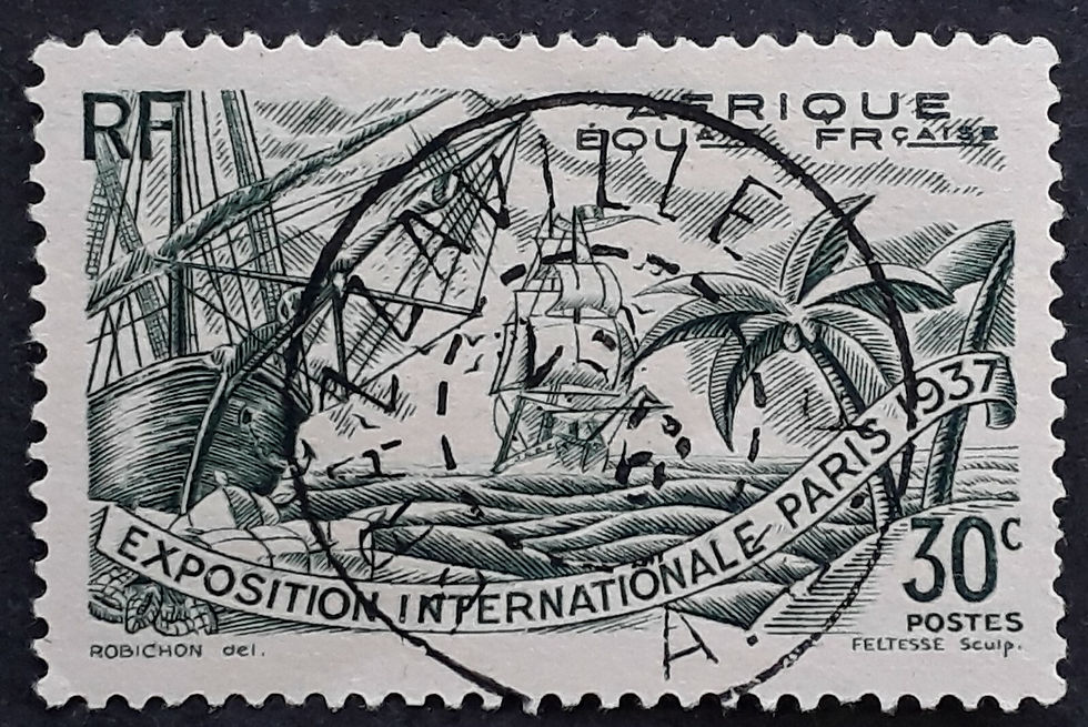 1937 French Equatorial Africa 30c green Int. Exposition Paris stamp Brazzaville