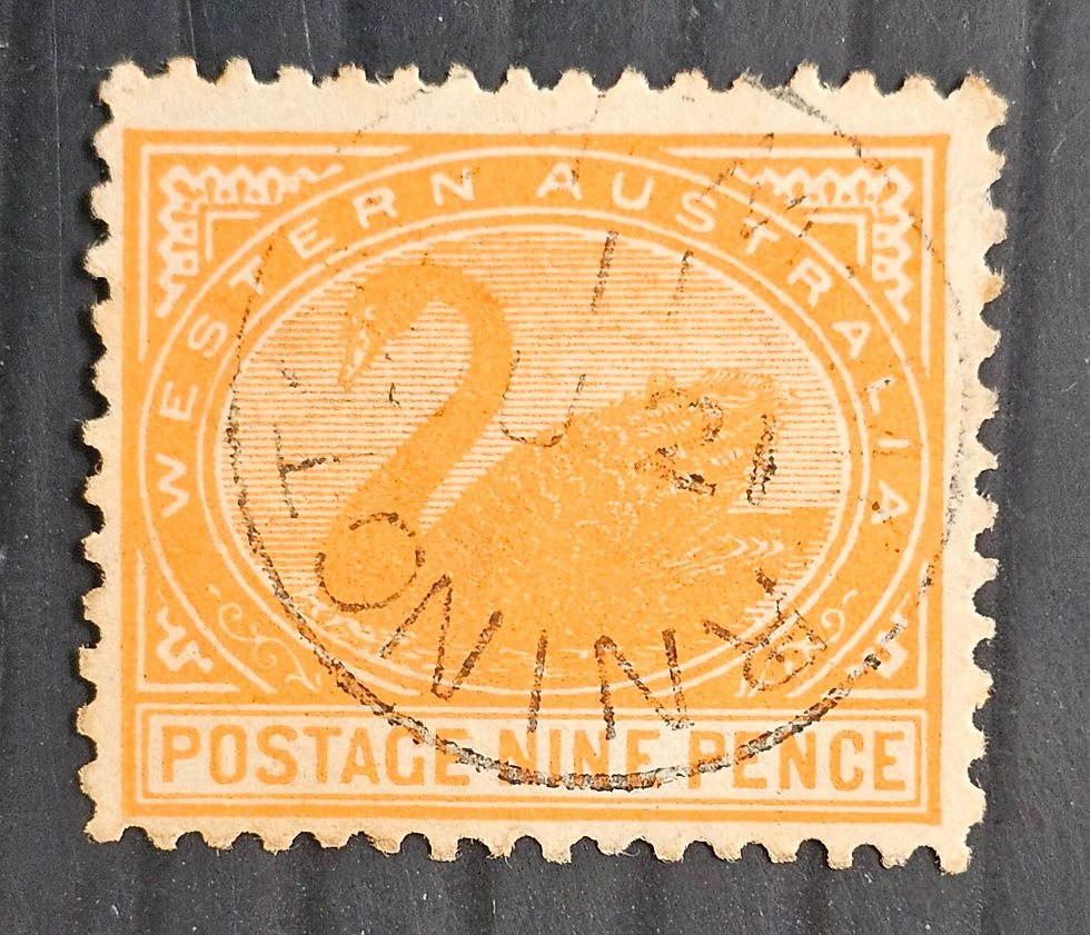 1907 Western Australia 9d Orange Swan stamp WMK Crn/A Used NEWCASTLE W.A Rated 6