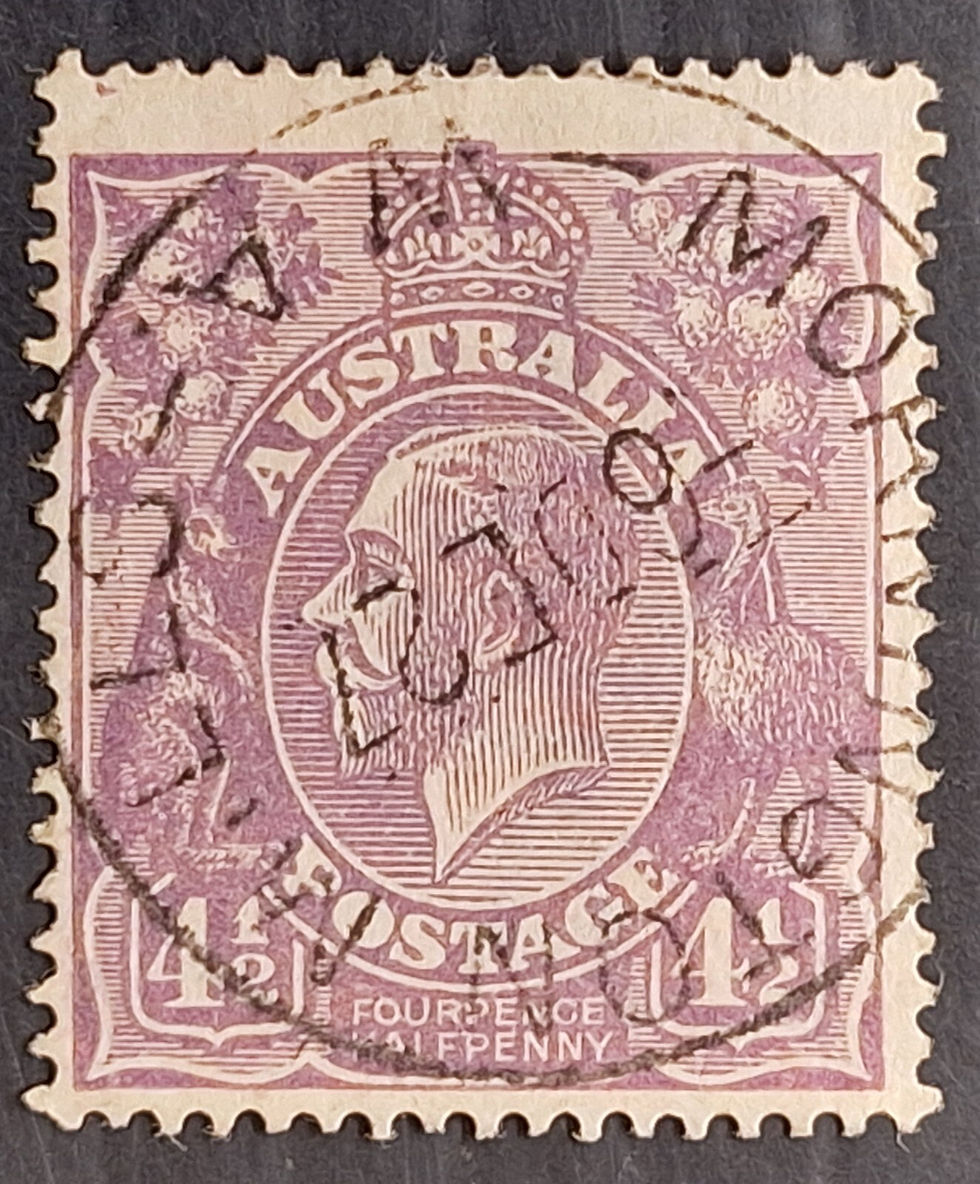 1927 Australia 4 1/2d Violet KGV stamp MORNINGTON MILLS W.A. Postmark