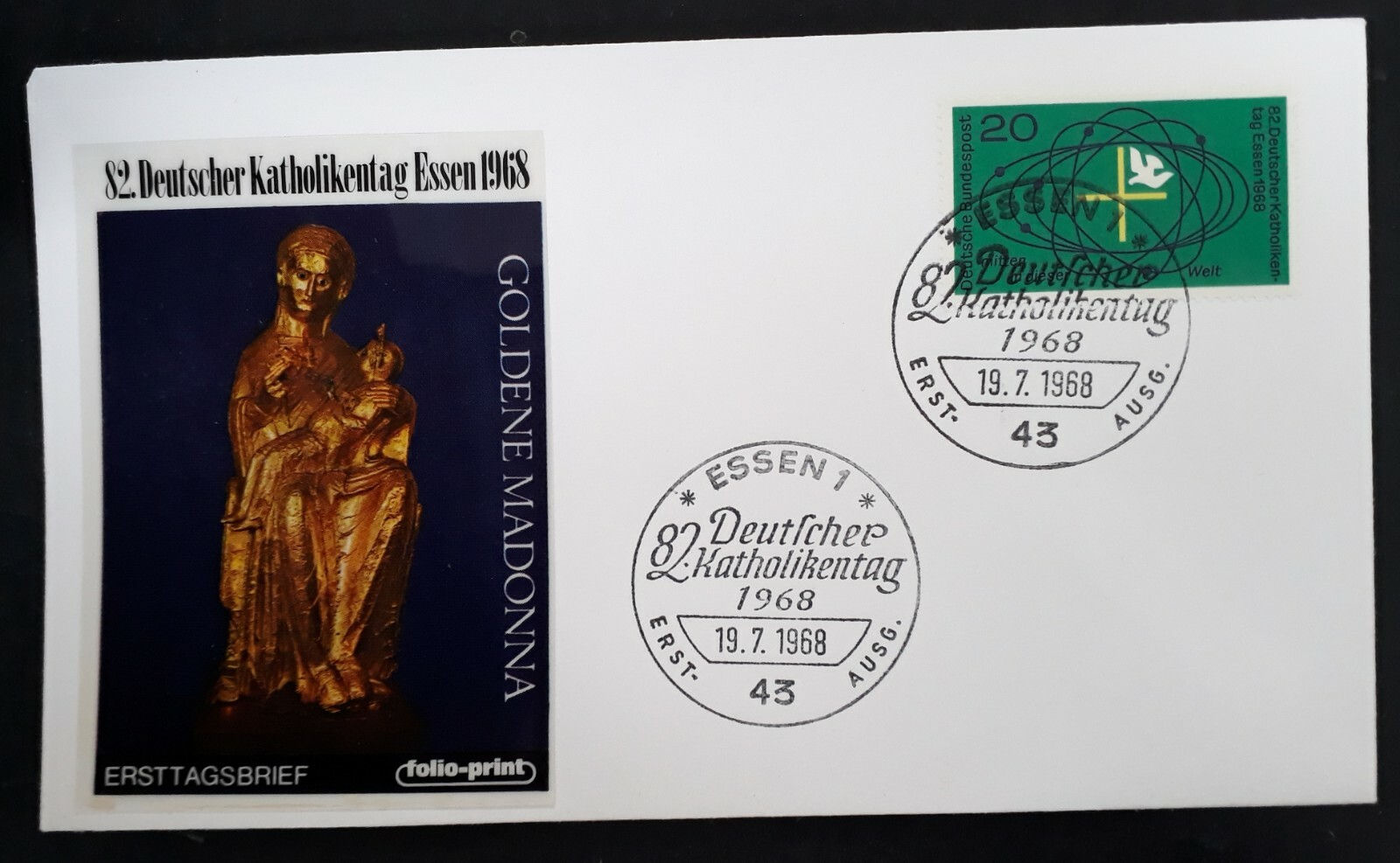 1968 Germany (Federal Rep.) 82nd German Catholic Day in Essen FDC w 20 Pfg stamp