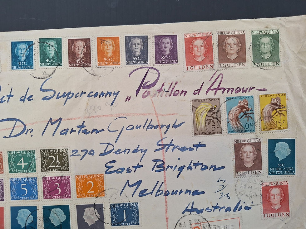 Thumbnail: 1954 Netherlands New Guinea Regstd Cover ties 31 stamps canc Merauke-Australia
