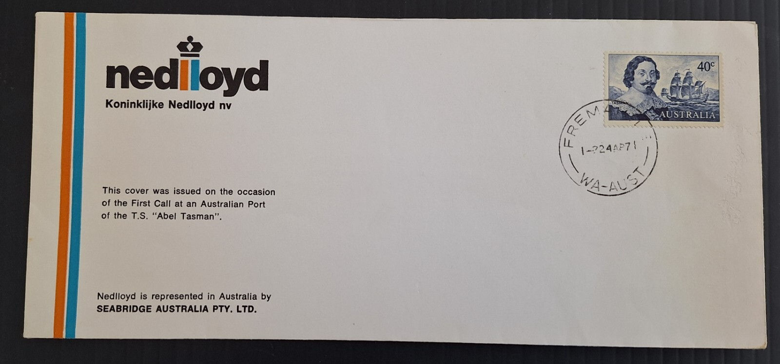 1971 Australia NedLloyd Advertising Cover ties 4oc Abel Tasman stamp-Fremantle