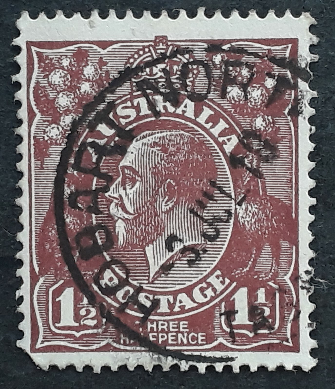 1923 Australia 1 1/2d Chocolate KGV Stamp HOBART NORTH TASMANIA PMK