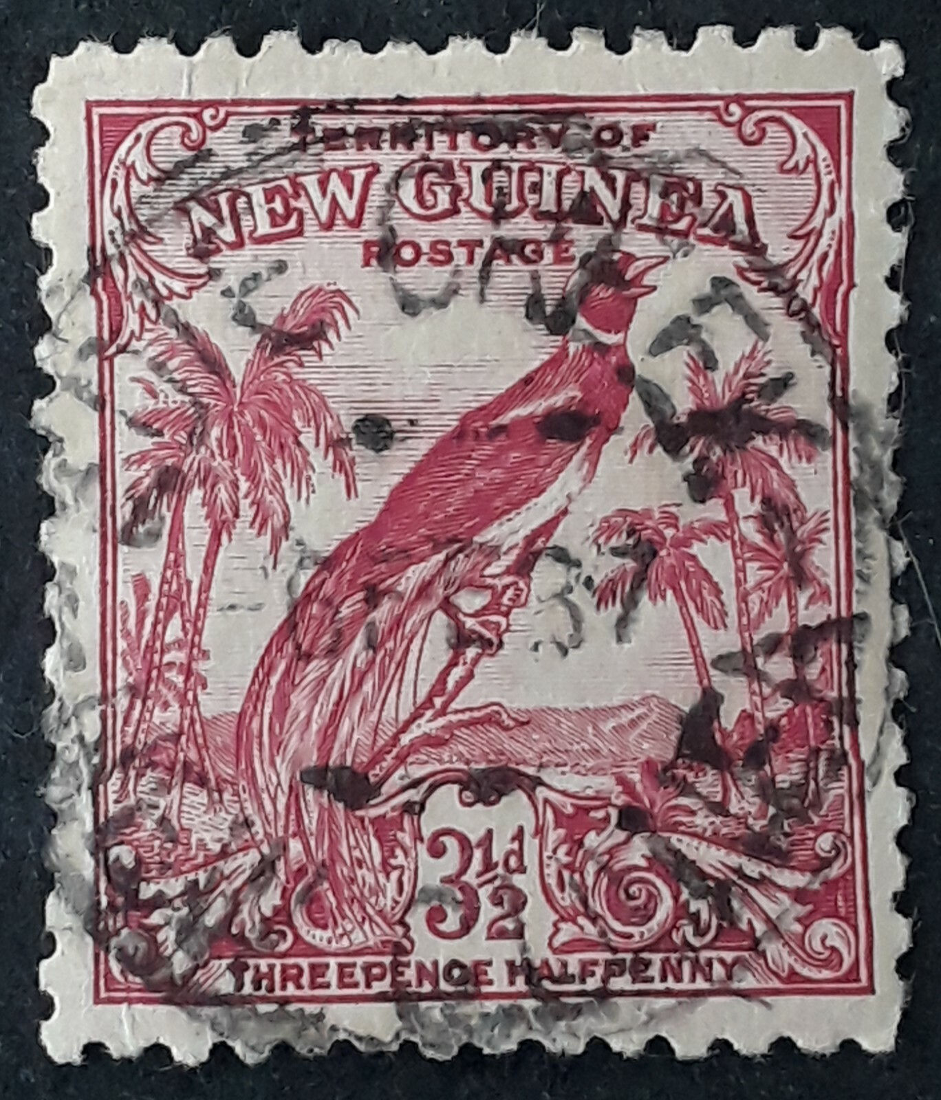 1937 New Guinea 3 1/2d carmine rose stamp Edie Creek cancel