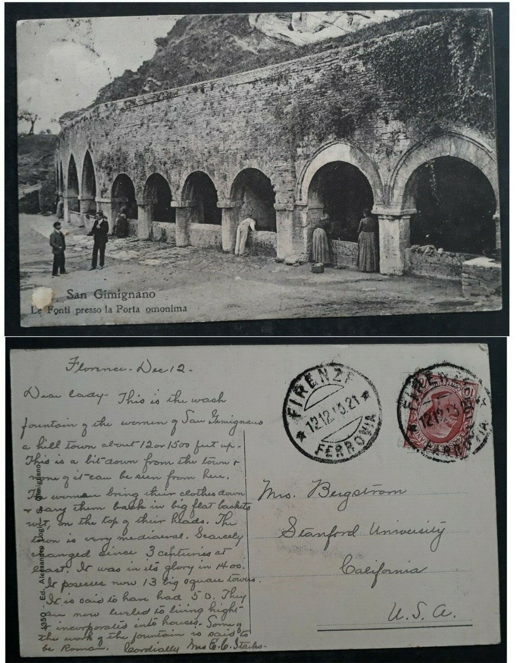 1913 Italy Postcard-Saint Gimignano Sources at Door ties 10c stamp