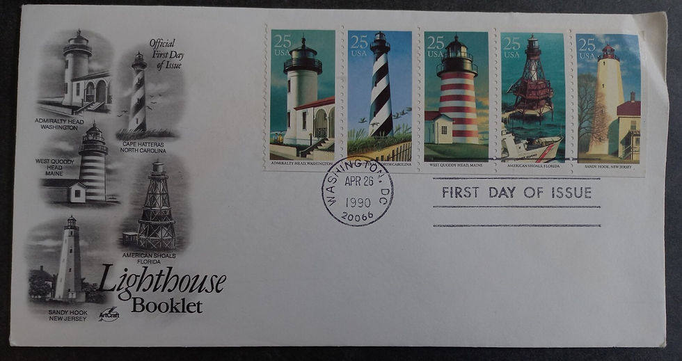 1990 United States Lighthouse FDC ties 5 Stamps cd Washington DC