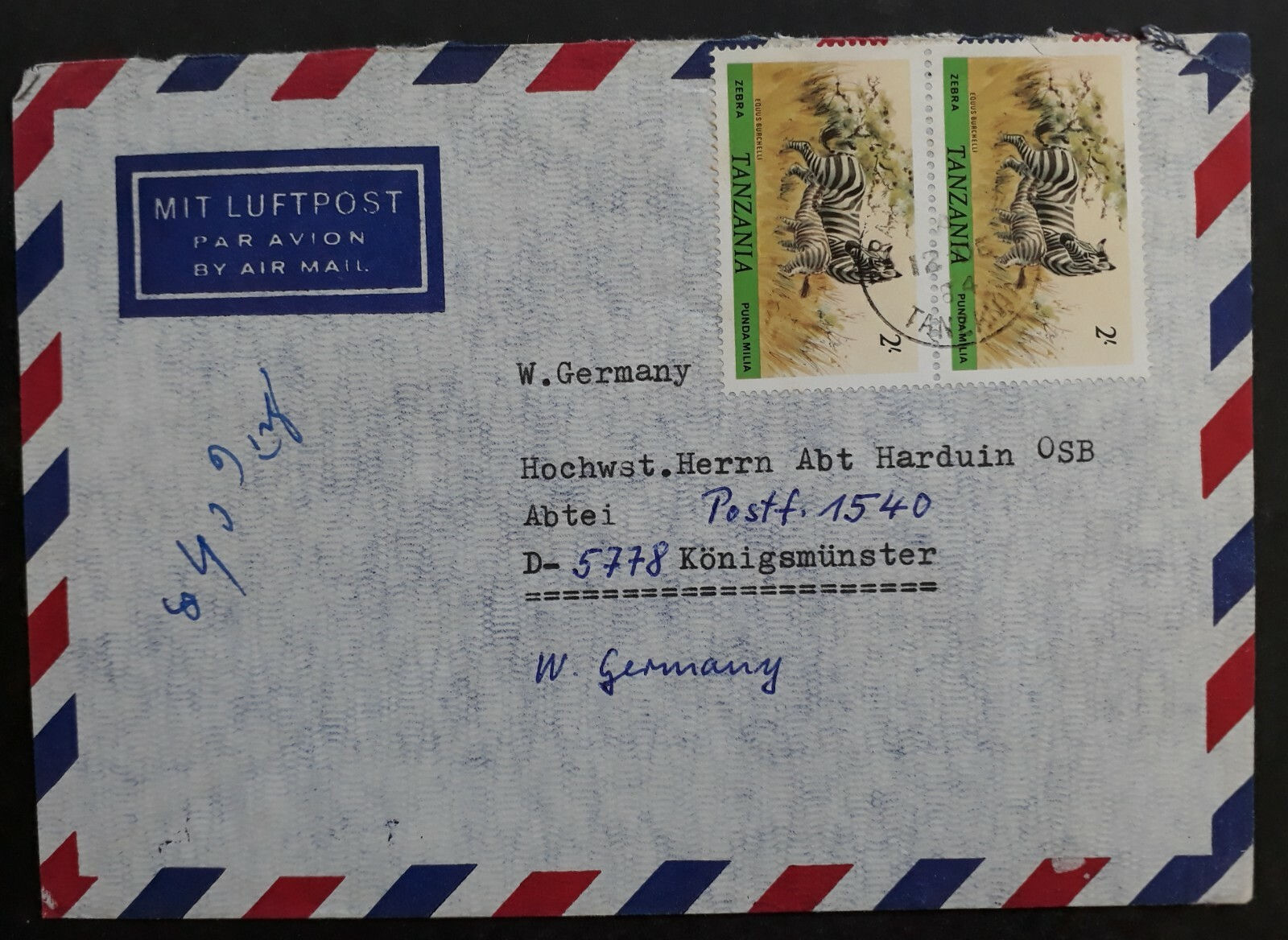 1984 Tanzania Airmail Cover ties 2 Stamps cd Peramiho