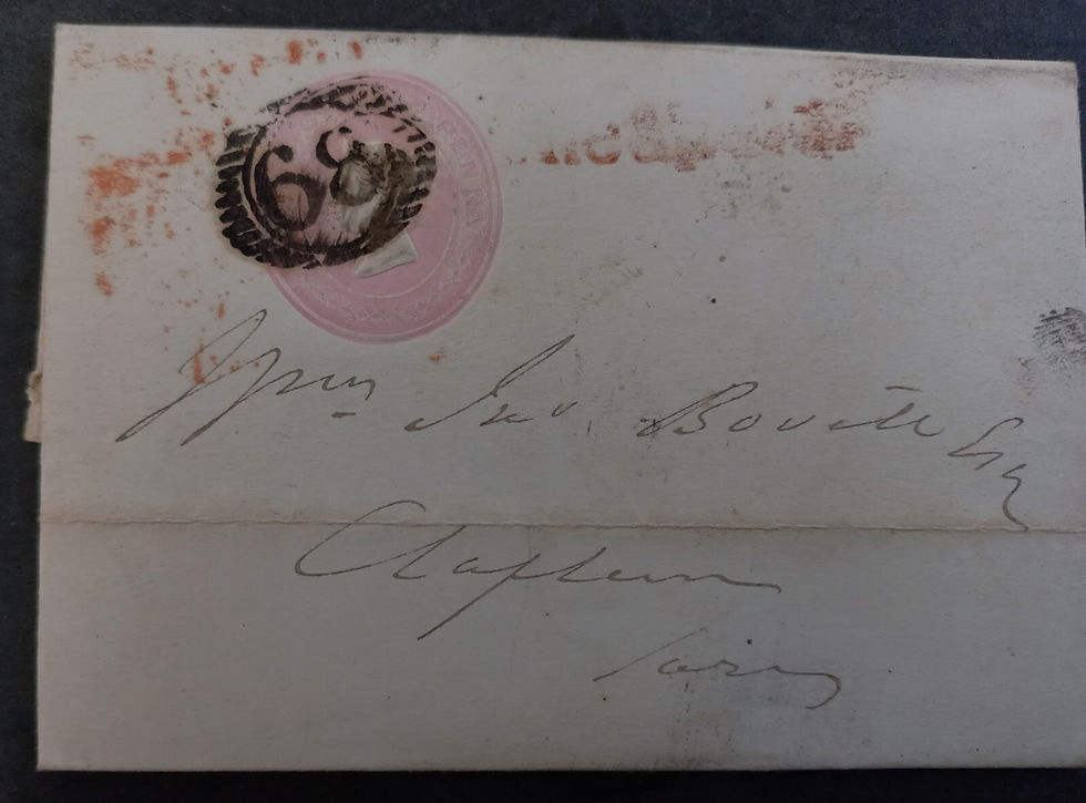 1845 Great Britain 1p Stamped Entire cd Kennington to Clapham