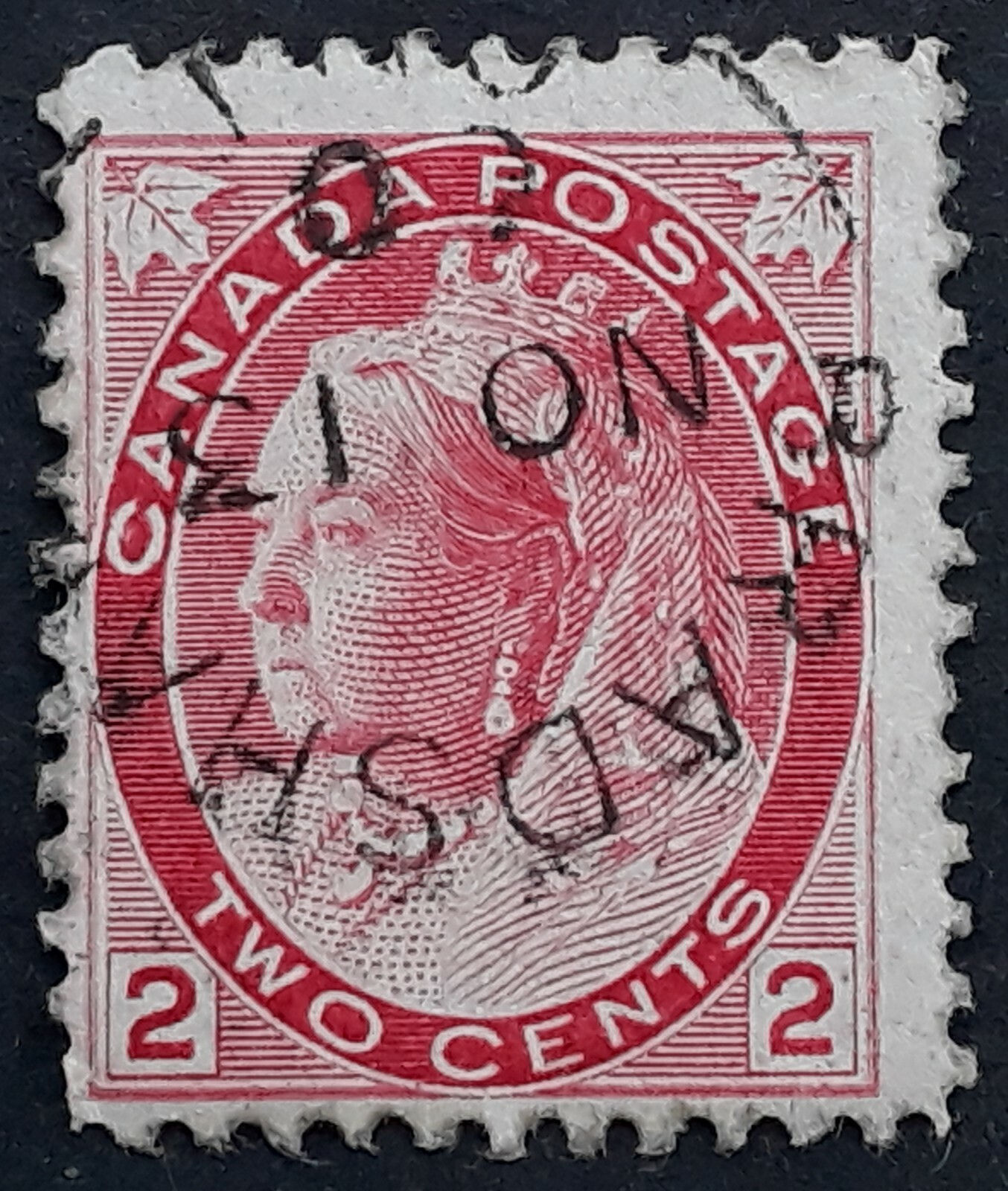 1900 Canada 2c Rose-Carmine QV stamp with BRADSHAW ONT. Postmark.