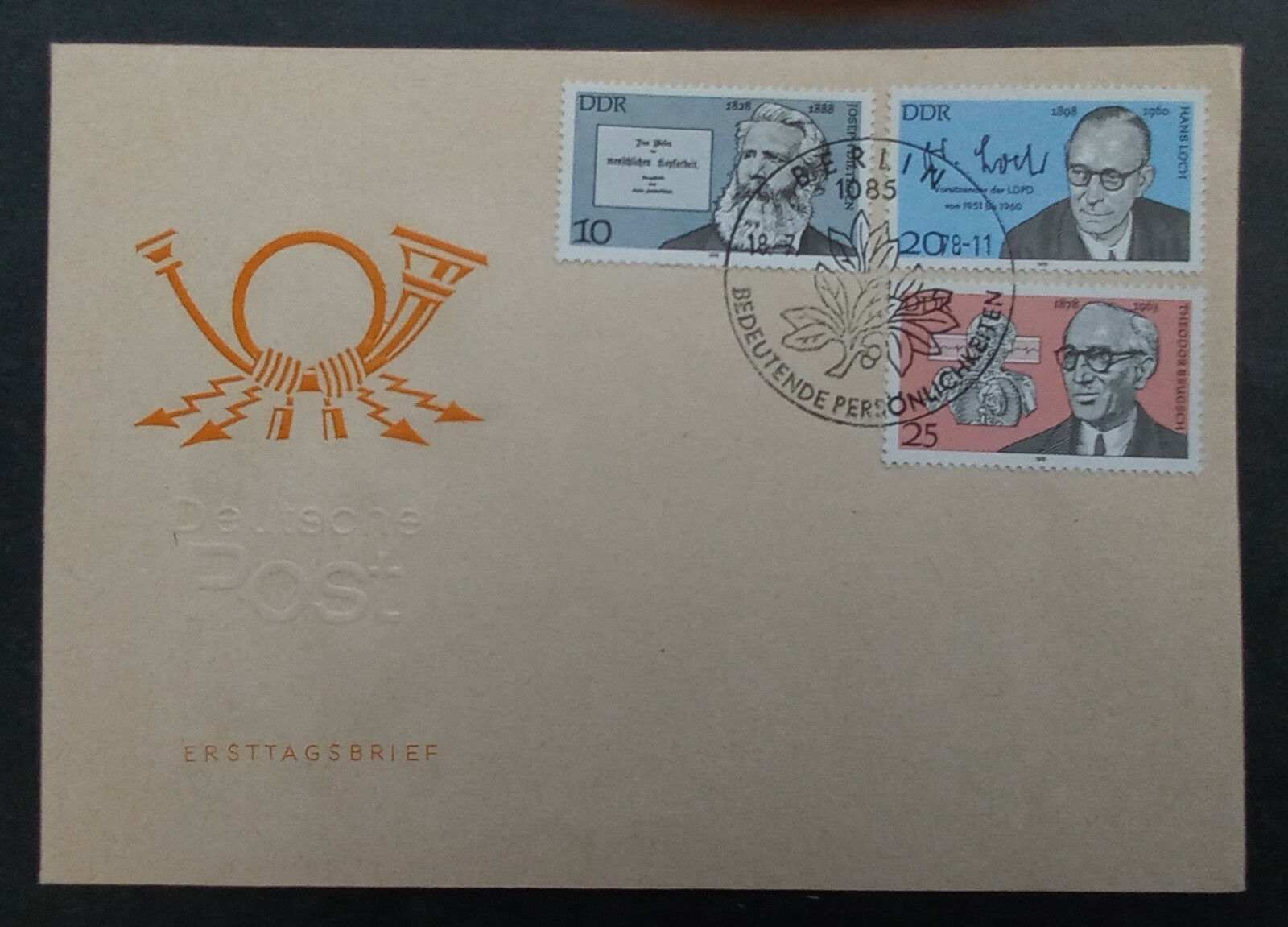 1978 Germany (DDR) Personalitites FDC ties 3 Stamps cd Berlin