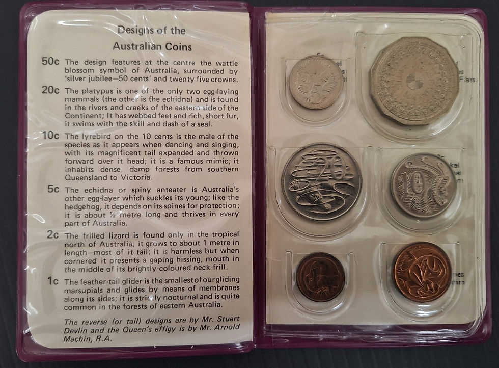 1977 Australia Year Set of 6 UNC coins in RAM Folder with Silver Jubilee 50c