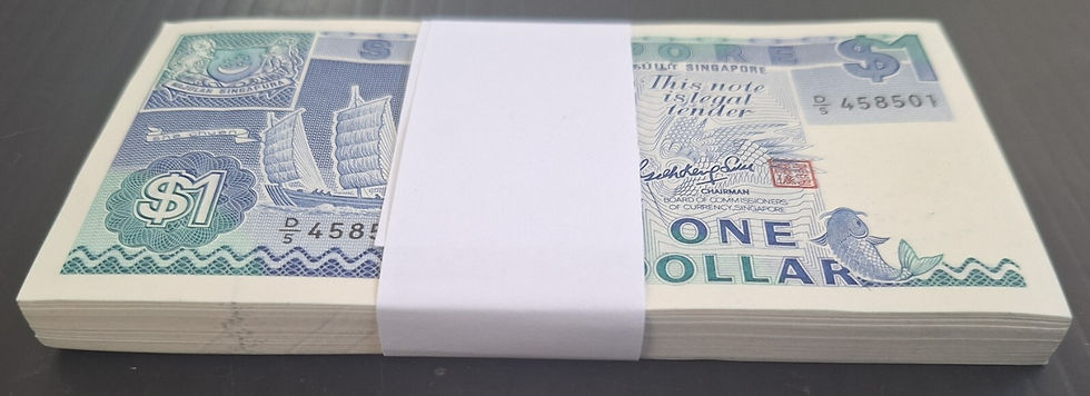 Thumbnail: 1987 Singapore bundle of 100 x $1 Banknotes D/5 458501- 458600 UNC
