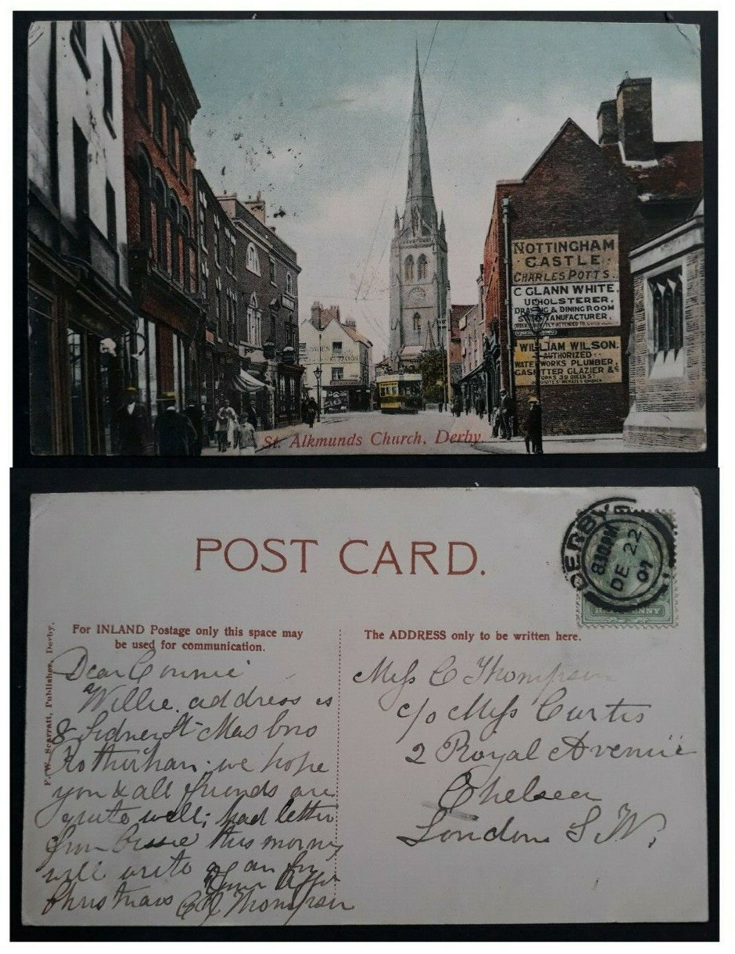 1907 Great Britain Postcard-St Alkmunds Church ties 1/2d stamp