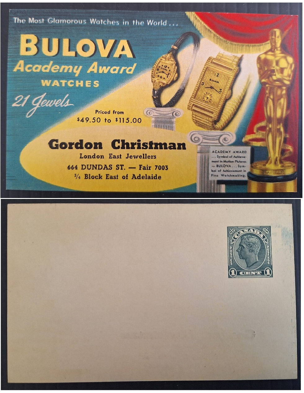 Undated Canada Advert 1c Stamped Postcard-Bulova Watches Unused