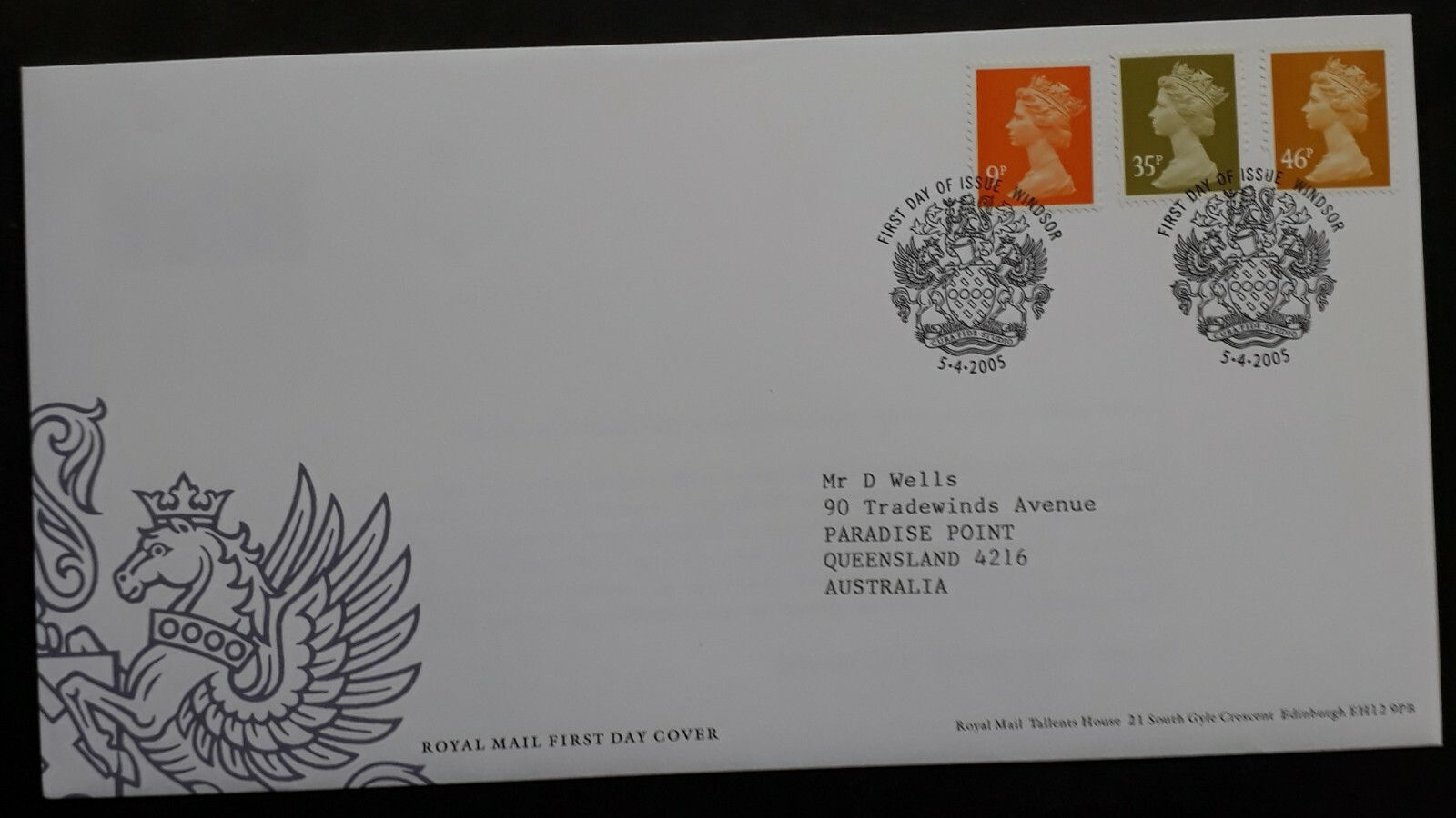 2005 Great Britain Definitives FDC ties 3 Stamps cd Windsor to Paradise Point