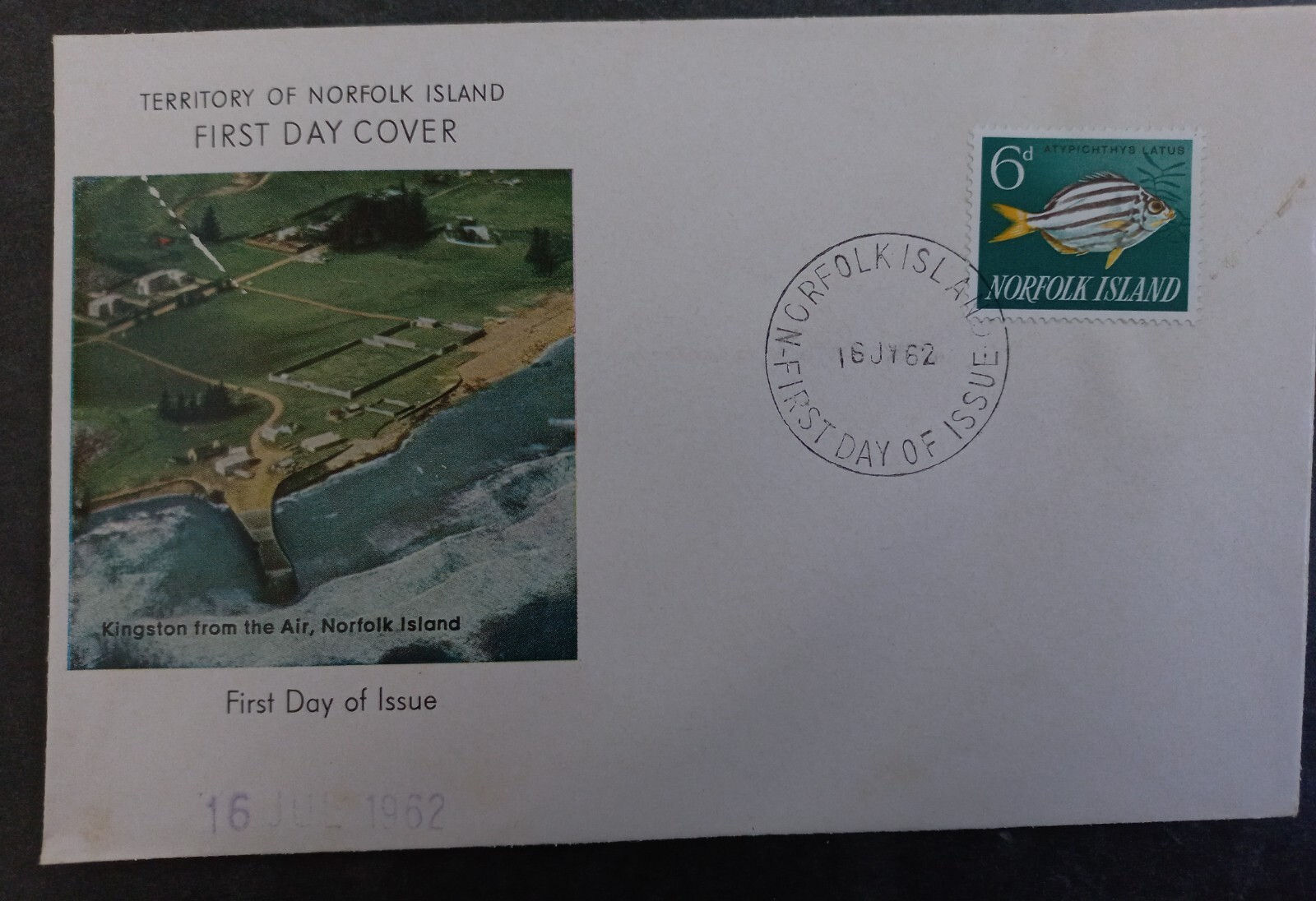 1962 Norfolk Island Fish FDC ties 6p Stamp cd Norfolk Island