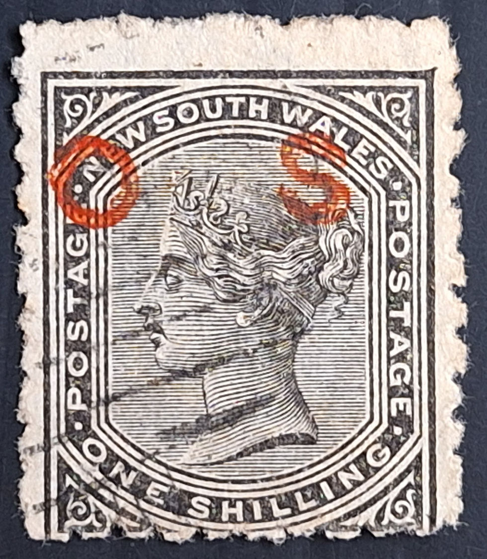 1882- NSW Australia 1/- Black DeLaRue Stamp P10 OS O/P in Red Double Strike Used