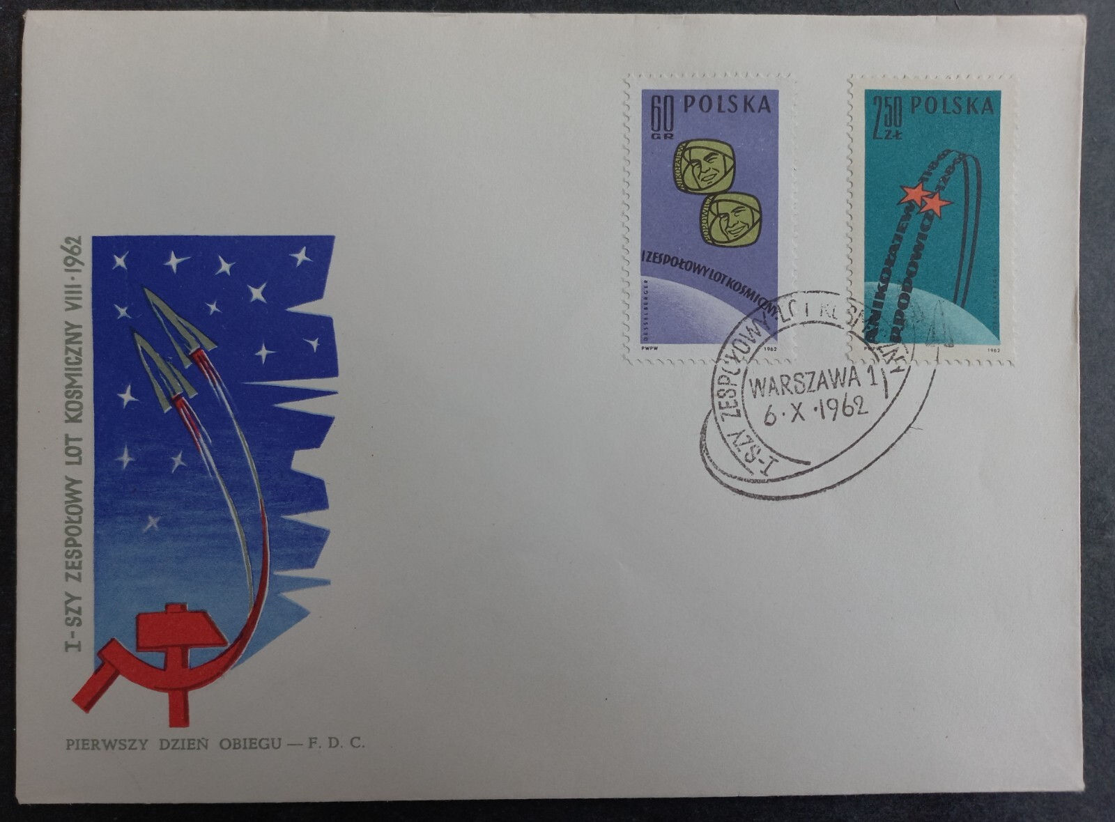 1962 Poland Vostok 3 & 4 Launch FDC ties set of 2 stamps with cachet