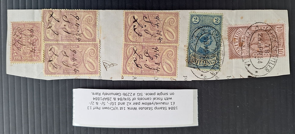 1884 Victoria Australia piece-4x£1&1X10/-&2/- Stamp statute&Single 5/- Stamp Dty