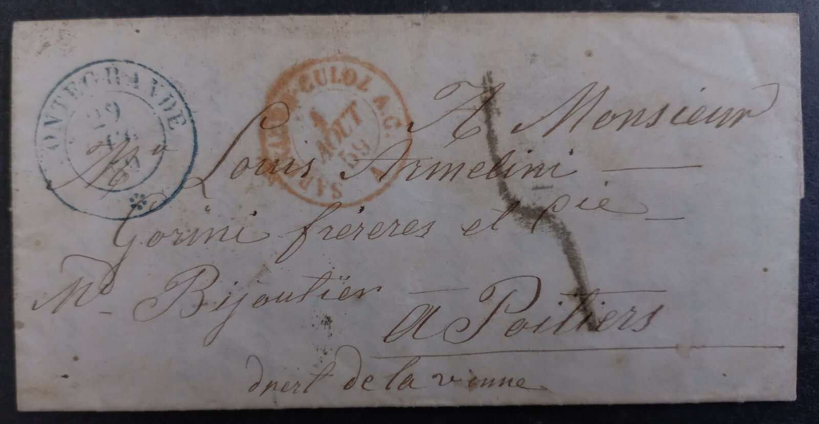 1859 Italy Folded Letter sent from Vanzone to Poitiers France