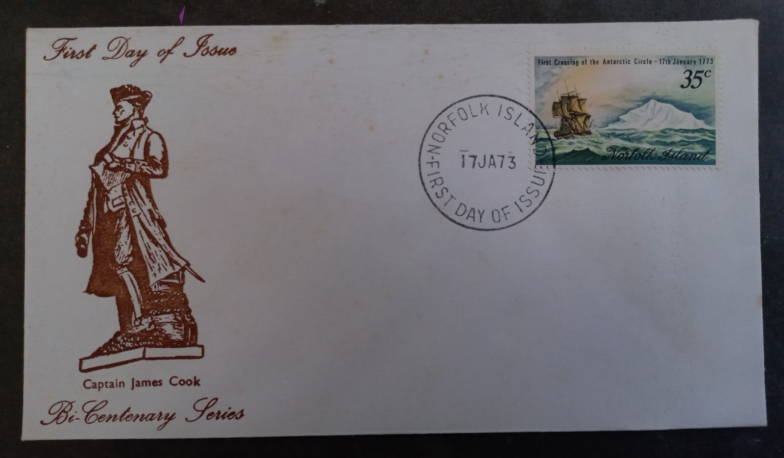 1973 Norfolk Island Captain Cook's Crossing FDC 35c stamp cd Norfolk Island