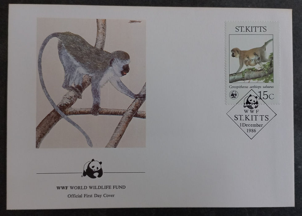 1986 St Kitts World Wildlife Fund FDC ties 15c Stamp cd St Kitts