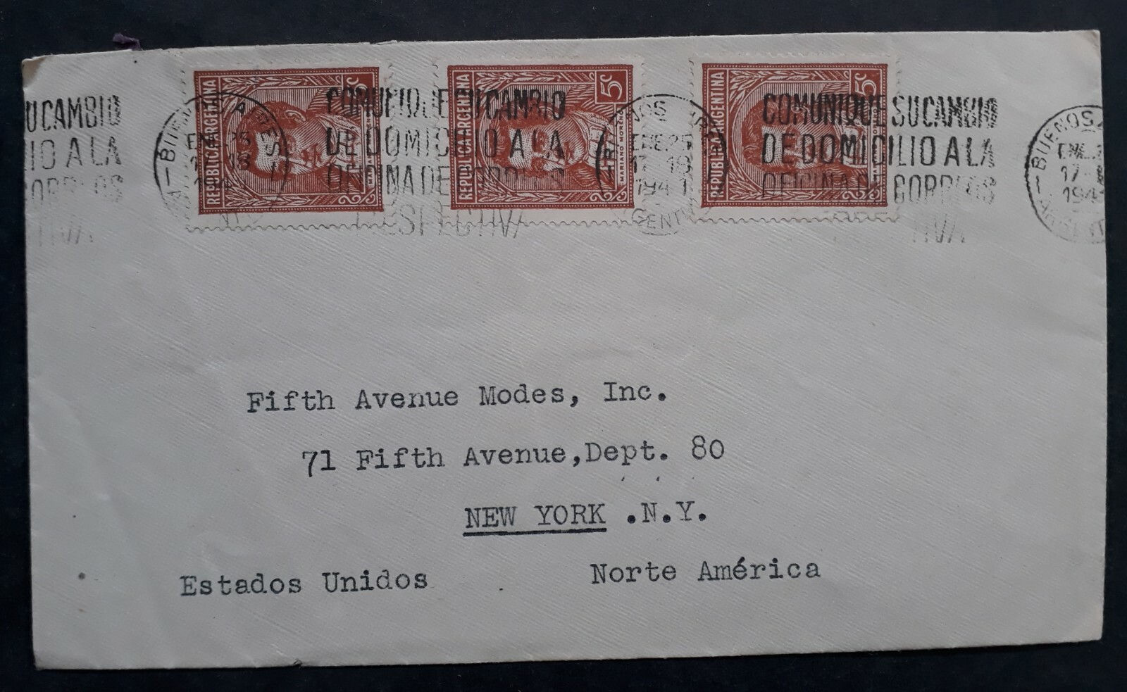 1941 Argentina Cover ties 3 Stamps cd Buenos Aires to New York w cachets