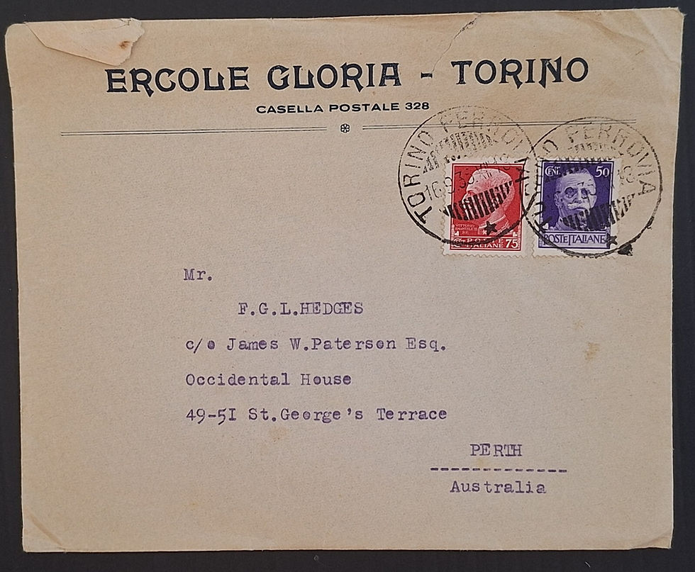 SCARCE 1935 Italy Ercole Gloria Torino Cover ties 2 stamps to Australia