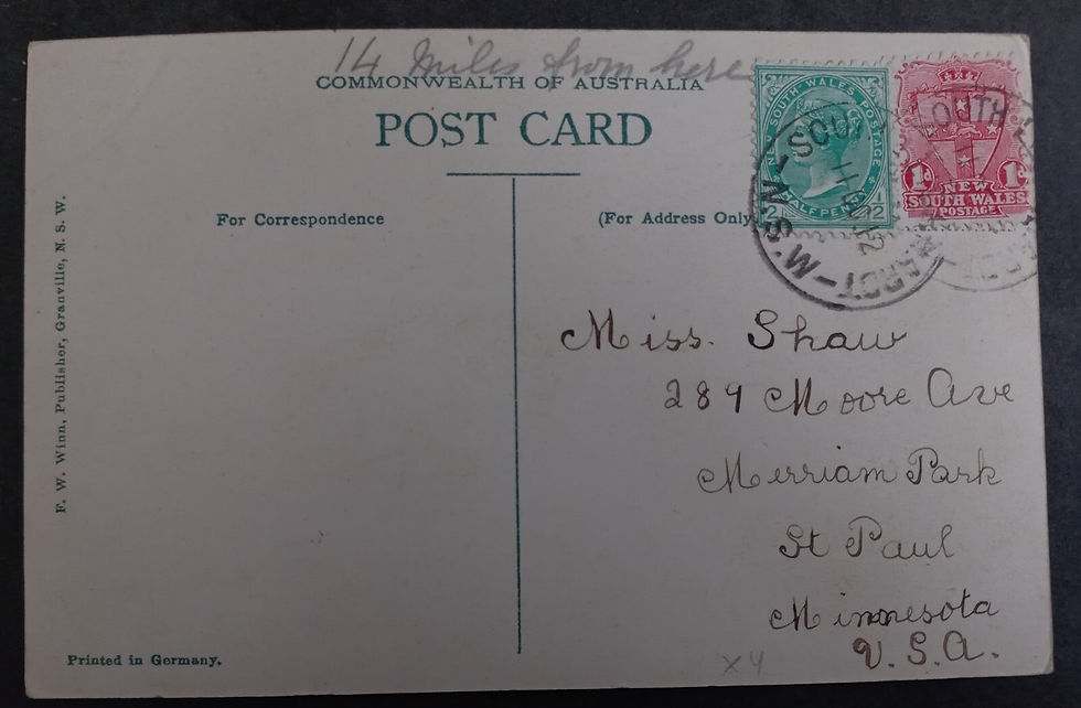 Thumbnail: 1912 Australia (NSW) Postcard-Town Hall, Granville 2 Stamps cd Leichhardt