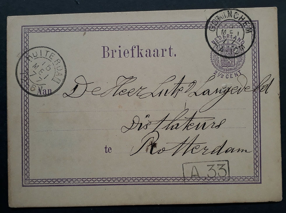 1877 Netherlands 2.5c Stamped Postcard cd Gorinchem to Rotterdam