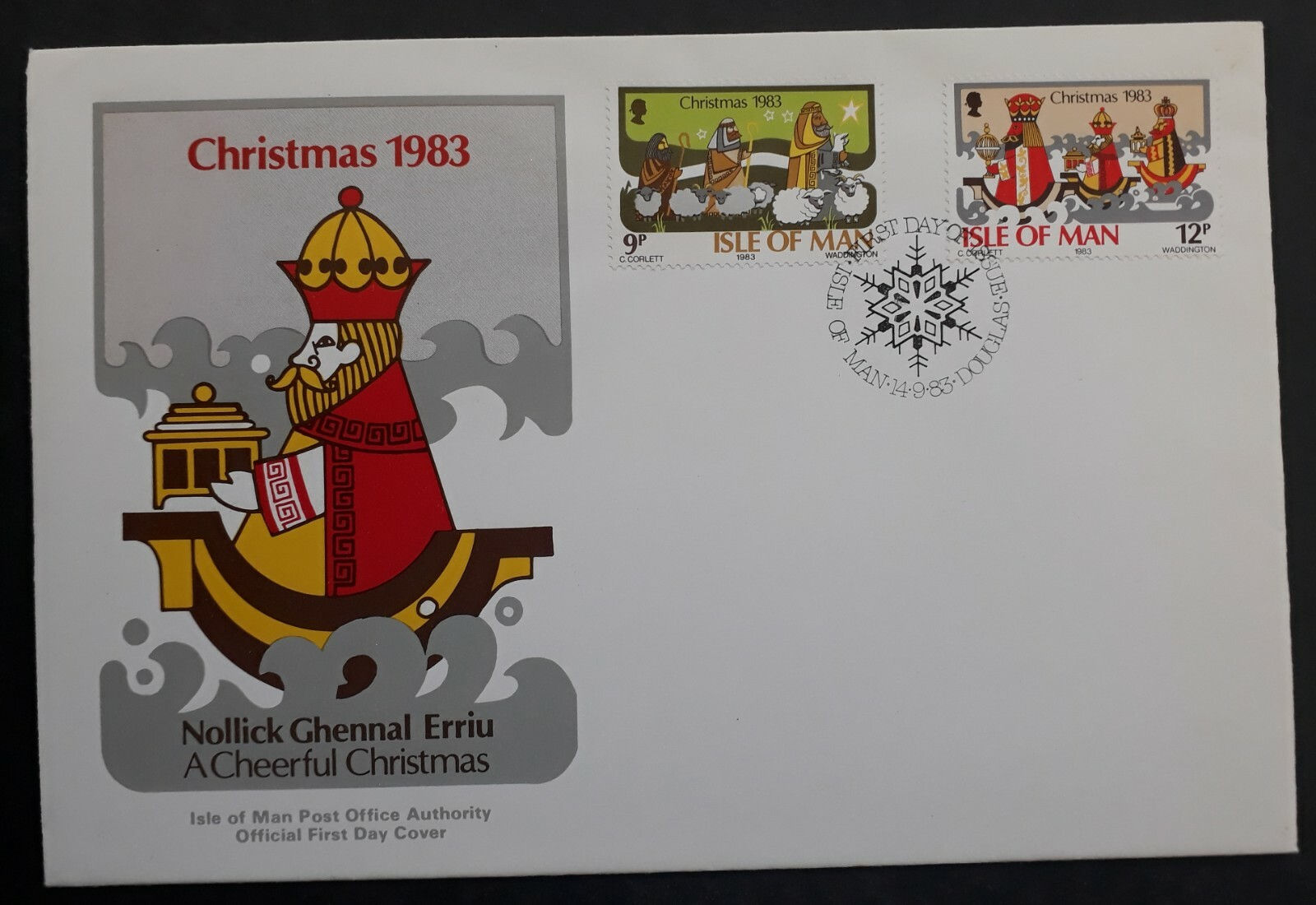 1983 Isle Of Man Christmas Stamps FDC ties 2 stamps cd Douglas