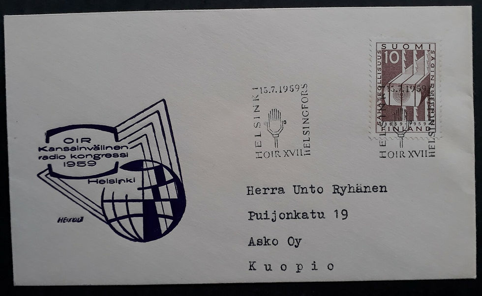 1959 Finland Radio Congress Cover ties 10Mk stamp cd Helsinki