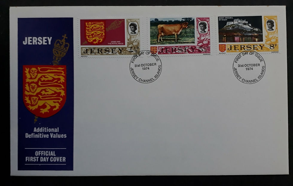1974 Jersey Additional Definitives FDC w Card ties 3 stamps cd Jersey Channel