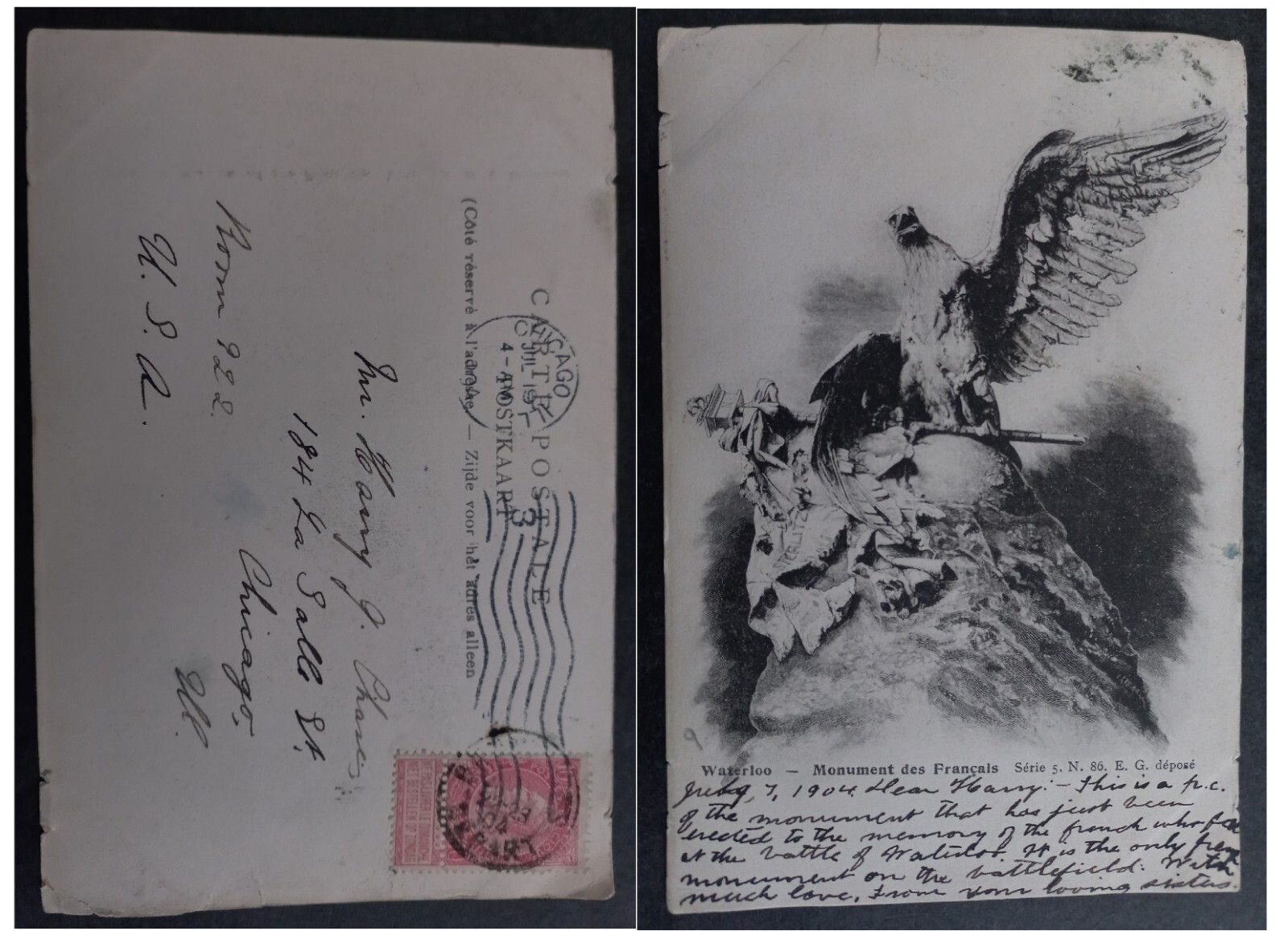 1904 Belgium Postcard-French Monument ties 10c Stamp cd Brussels