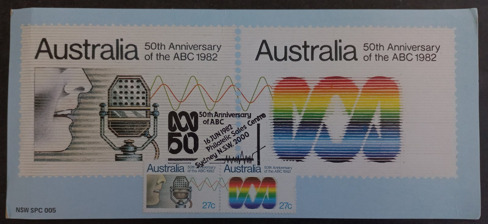 1982 Australia ABC 50th Anniv FDC Postcard ties 2 Stamps cd Sydney