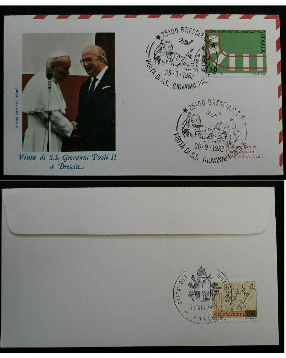 1982 Italy Pope John Paul II Visit to Brescia Cover ties 2 stamps