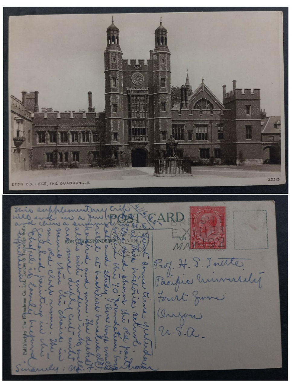 1925 Great Britain Postcard-Eton College ties 1d Stamp cd London