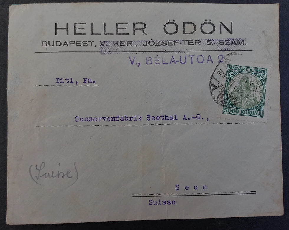 SCARCE 1924 Hungary Cover ties 5000K stamp canc Budapest to Switzerland