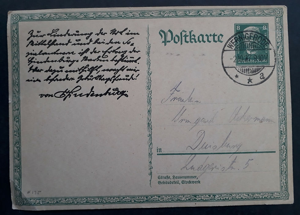 1927 Germany 8pfg stamped Postcard cancelled Wernigerode to Duisburg