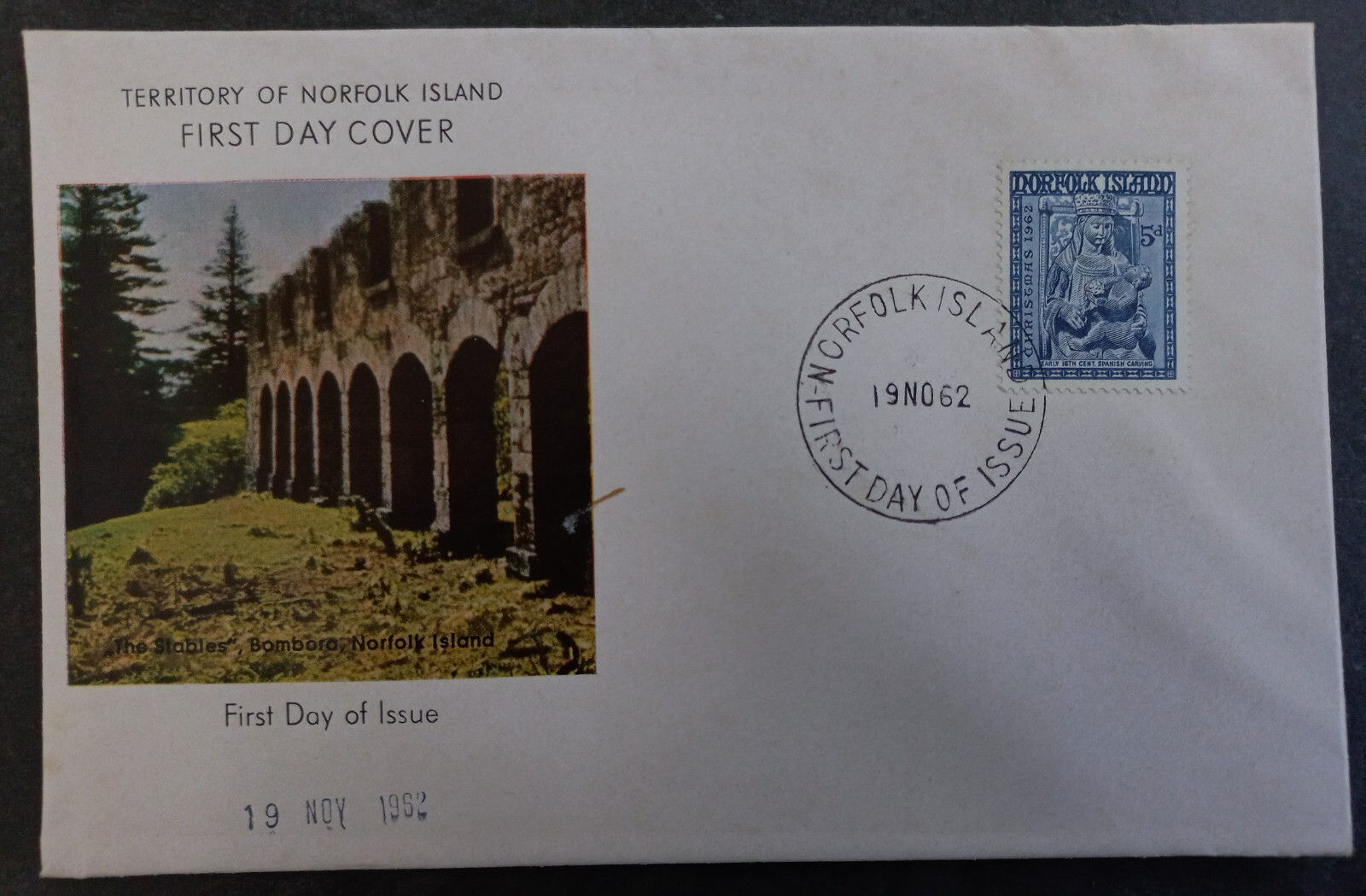 1962 Norfolk Island Christmas FDC ties 5p Stamp cd Norfolk Island
