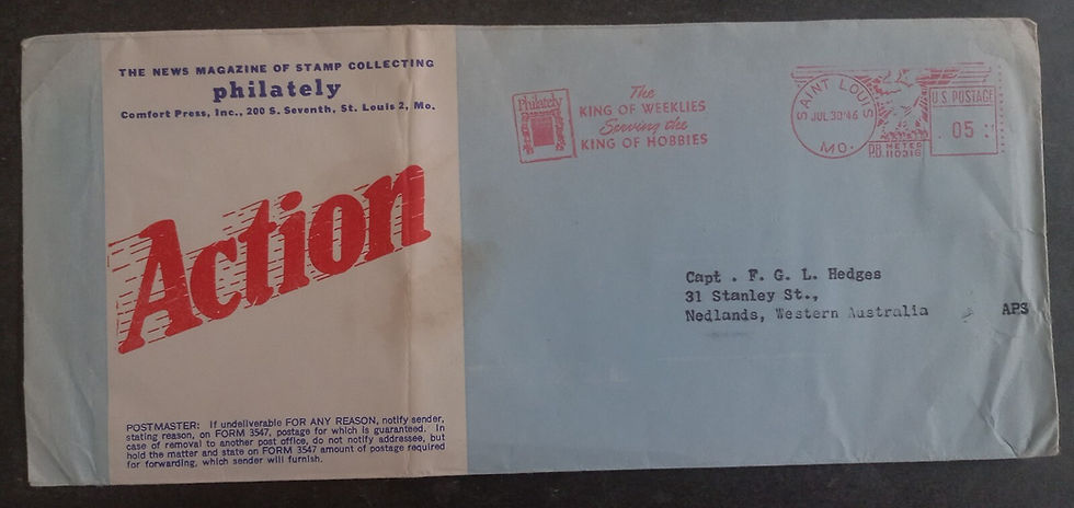1946 United States Action Philately Cover with Saint Louis Meter cd to Australia