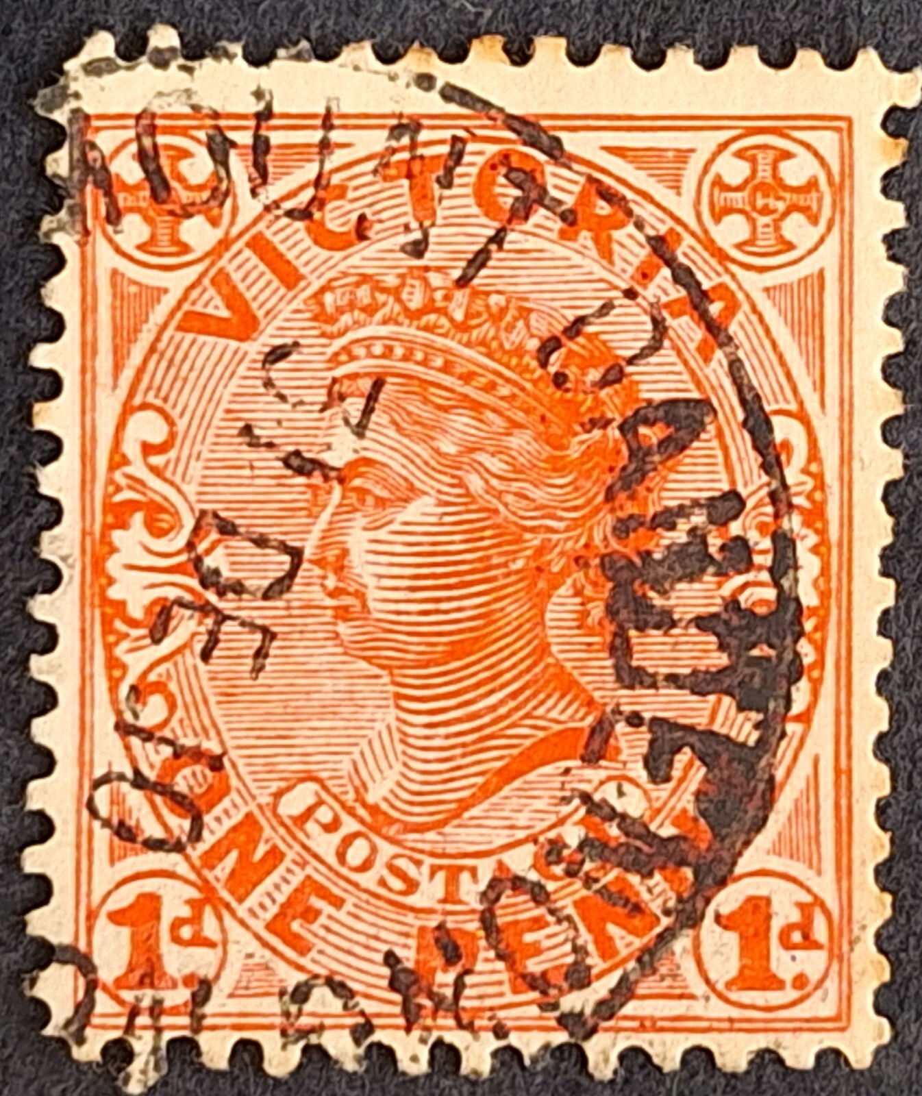 1910 Victoria Australia 1d Rose red QV Postage stamp MOUNT DANDENONG NORTH VIC.