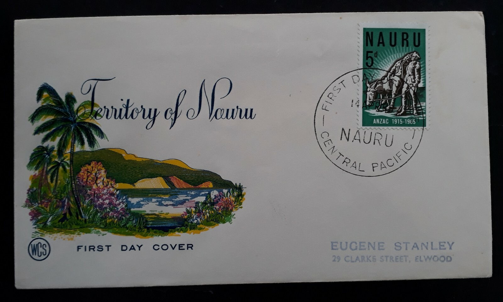 1968 Nauru 50th Anniversary of Gallipoli FDC ties 5c stamp to Australia