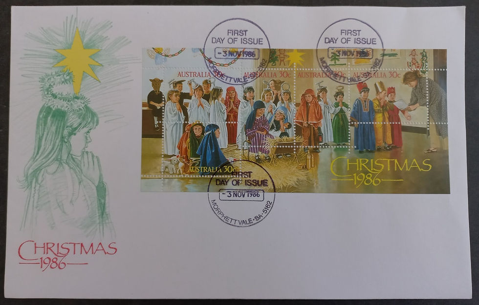 1986 Australia Christmas FDC ties Minisheet Cancelled Morphett Vale