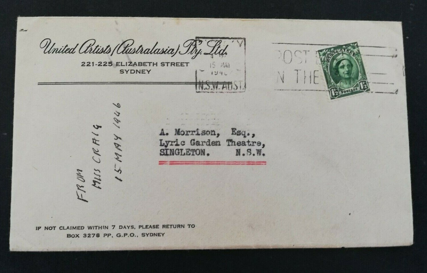 1946 Australia - United Artists (Australasia) Advertising Cover Sydney