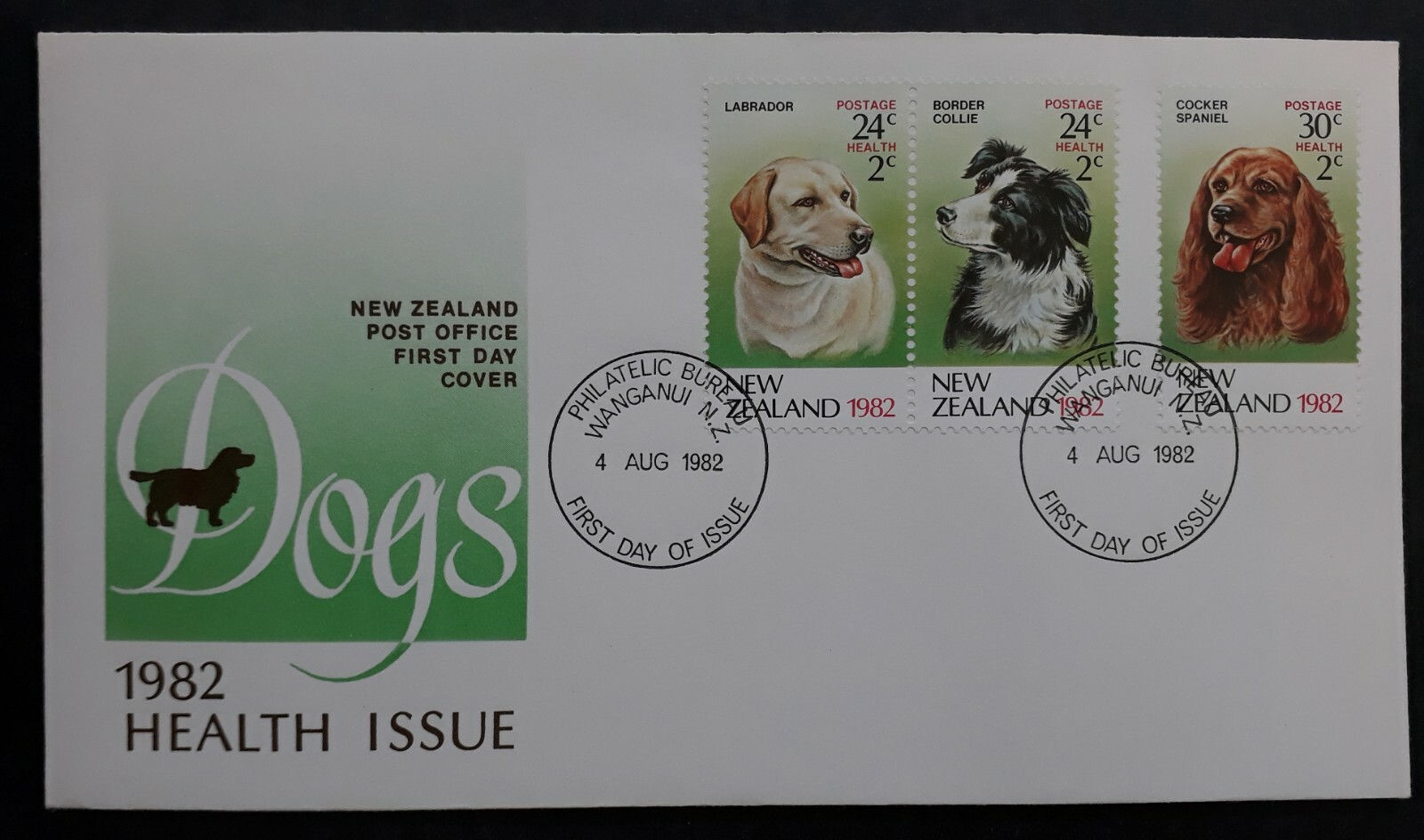 1982 New Zealand Dog Health Stamps FDC ties 3 Stamps cd Wanganui